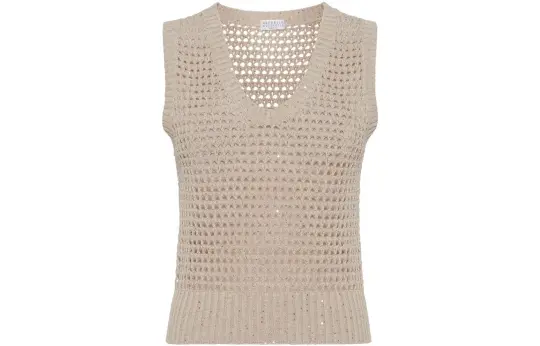 Brunello Cucinelli Sequin Embellished Open Knitted Vest