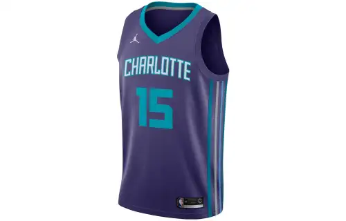 Jordan Hornets NBA Statement Edition SW Fan Edition Kemba Walker No. 15 Striped Alphanumeric Basketball Vest Men's Purple
