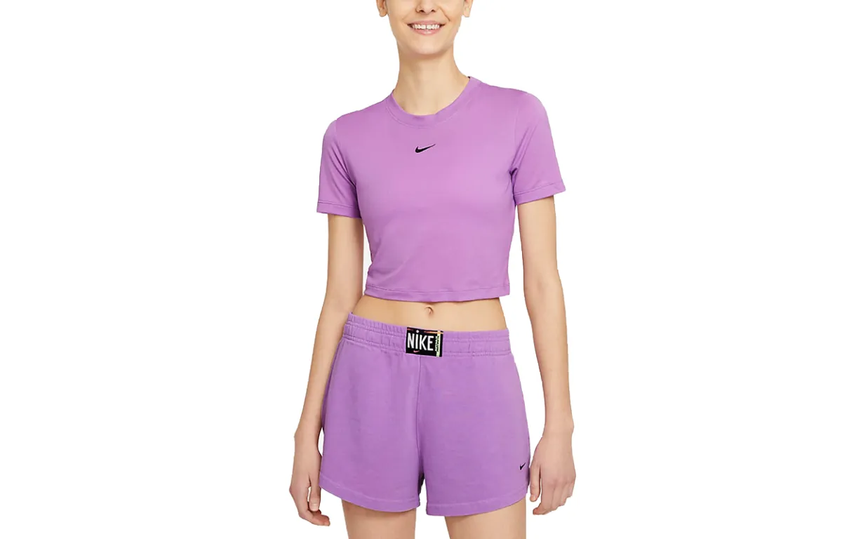 Nike Crop Tops Women's Violet Crew Neck Moderate