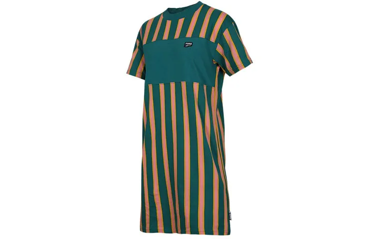 PUMA T Shirt Women's Green Stripes Pattern
