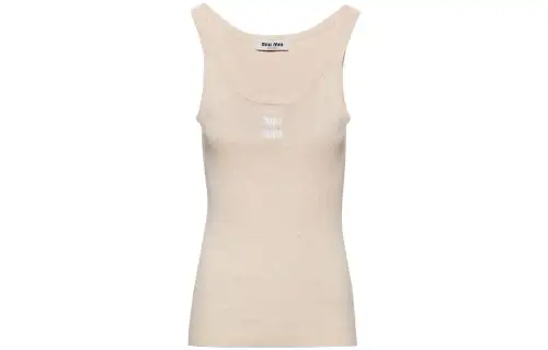 MIU MIU Tank Tops Women's Beige Crew Neck Moderate Other