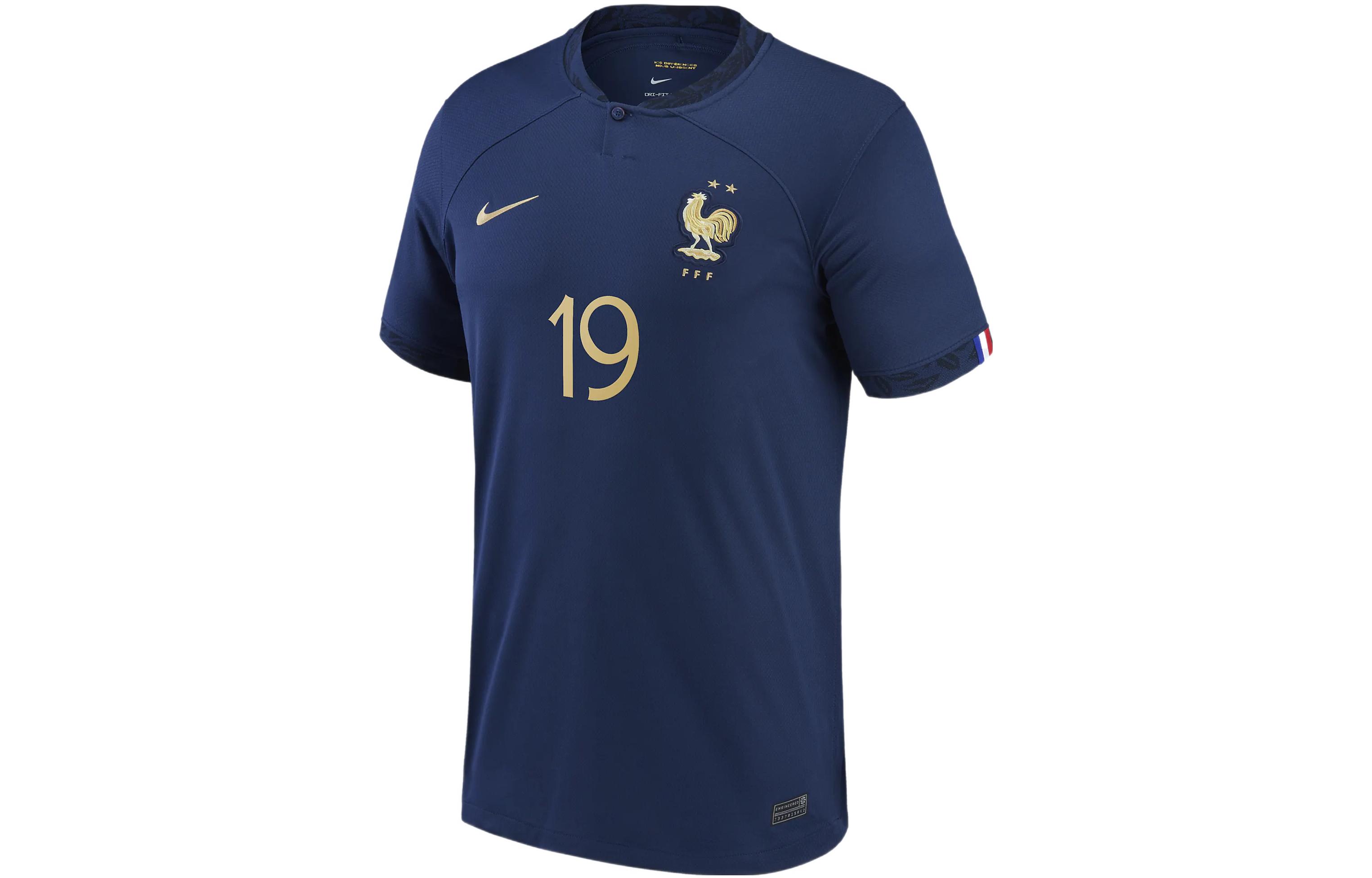 Nike 2022/23 Qatar World Cup Logo Logo Short Sleeve Fan Edition France Team Away No. 19 Benzema Football Jersey Men's Midnight Blue