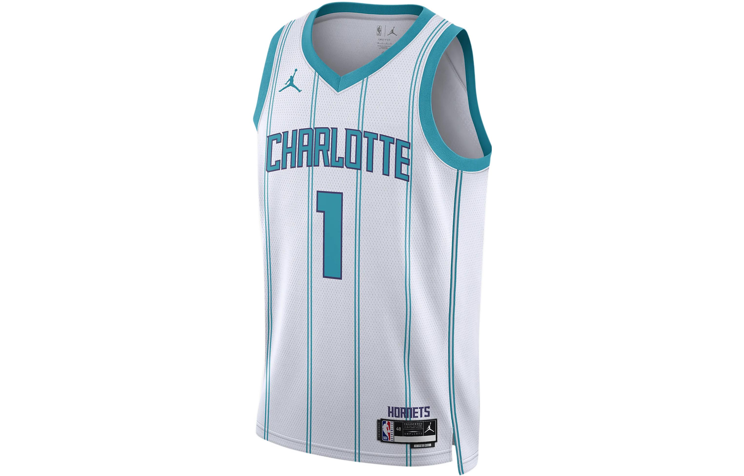 Jordan Charlotte Hornets Dri-FIT NBA SW Fan Edition LaMelo Ball Three Balls No. 1 Printed Striped Numbers Sweat-Absorbent Cool Comfortable Round Neck Basketball Vest Men's White