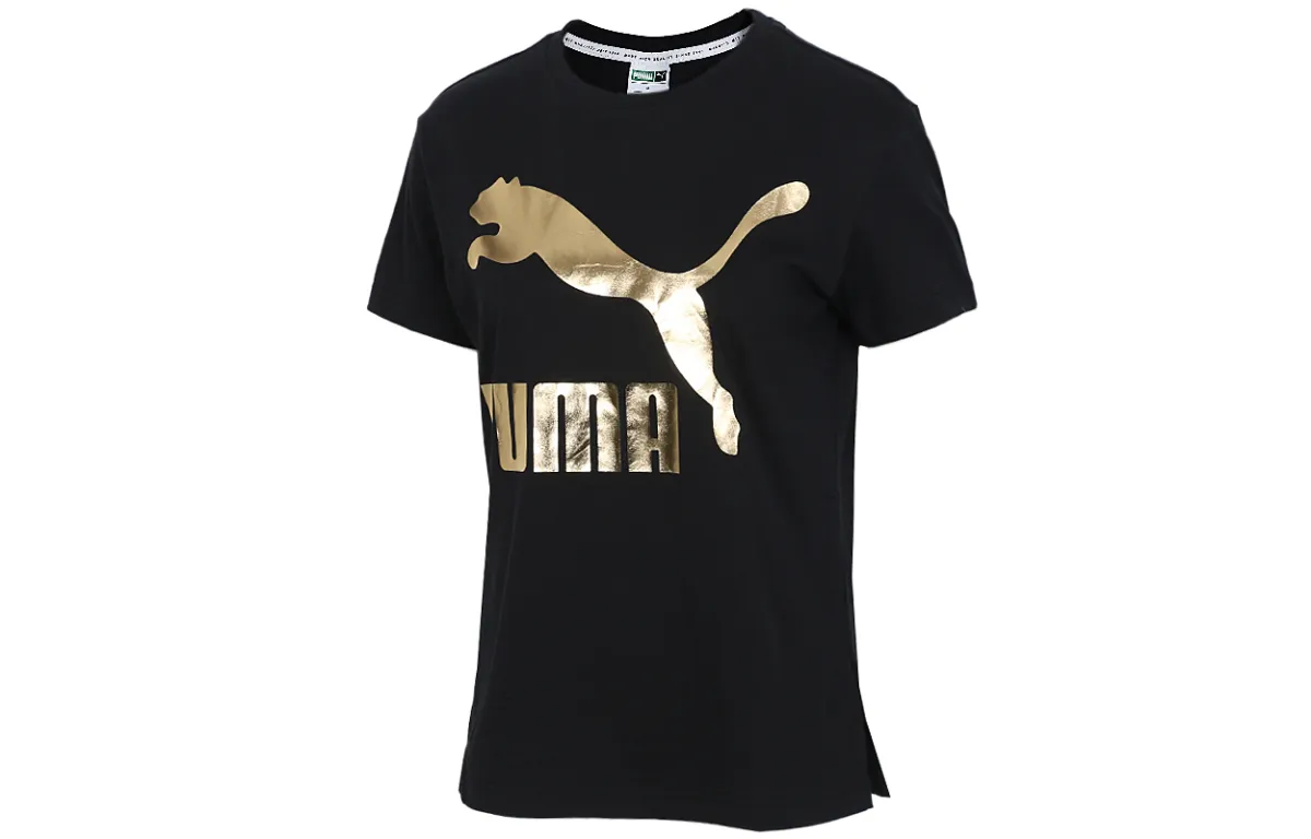 PUMA Set in Sleeve T Shirt Women's Black Gold