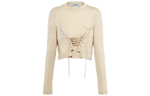 PRADA Crop Tops Women's Beige Crew Neck Moderate