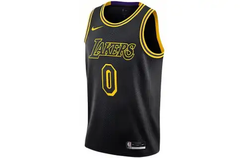 Nike NBA Comfortable, Sports and Breathable SW Fan Edition Black Mamba Snake Print Lakers Kuzma No. 0 Basketball Vest Men's Black and Yellow