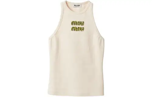 MIU MIU SS24 Embroidered Logo Knit Top Sleeveless