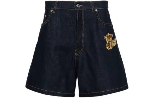 OFF WHITE Logo patch Cotton Denim Shorts