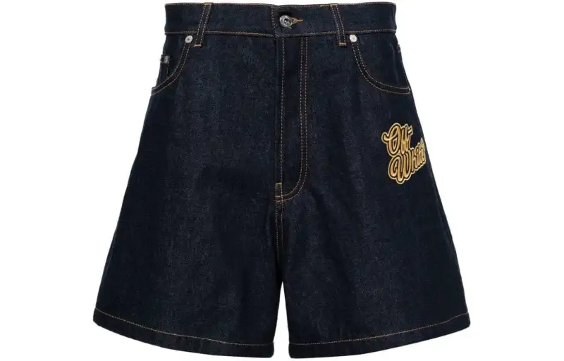 OFF WHITE Logo patch Cotton Denim Shorts