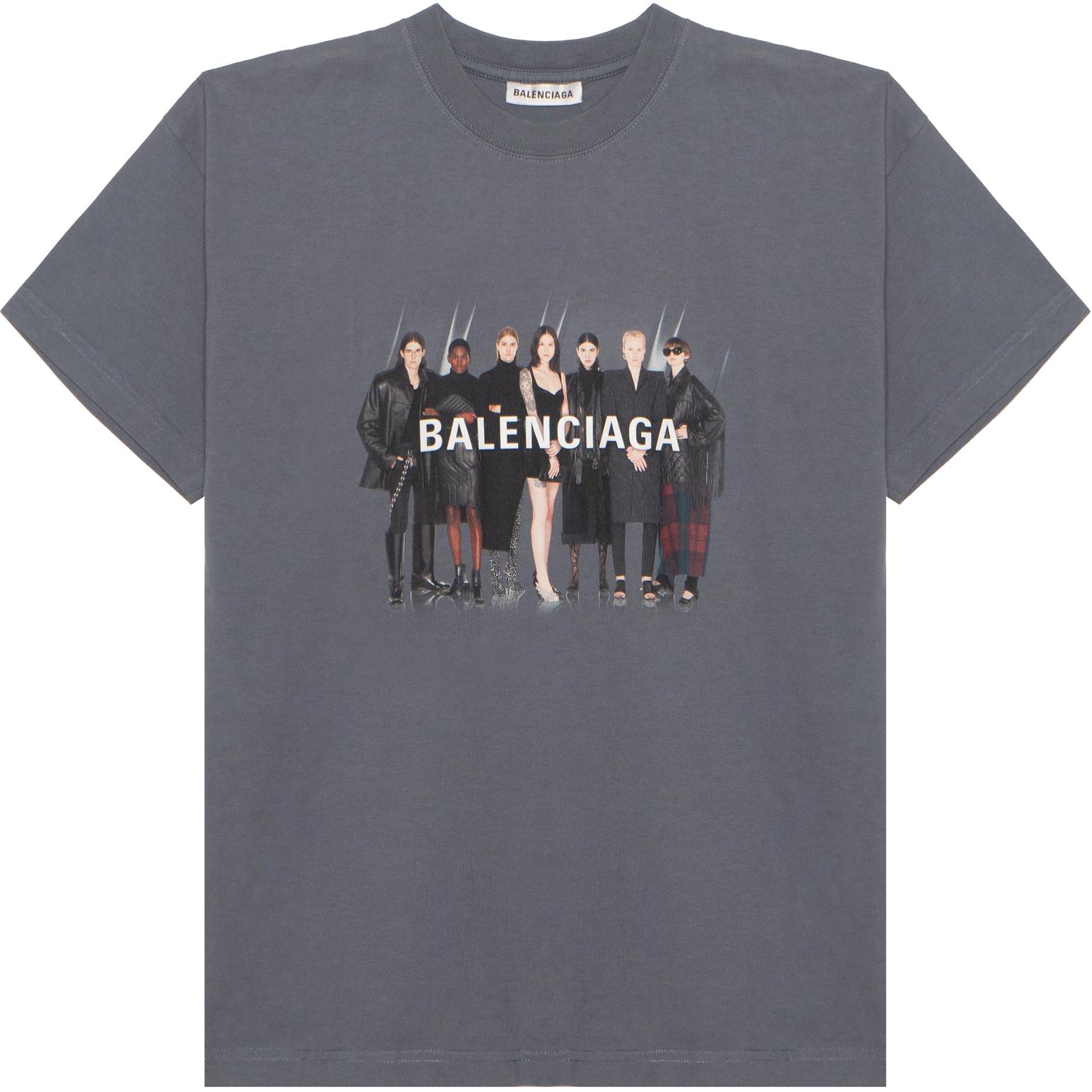 Женская футболка Balenciaga Band Print Logo T-Shirt (серая)