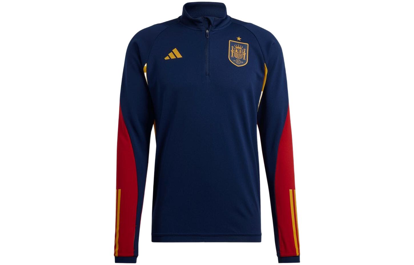 Adidas, football long-sleeve with zipper, navy football uniform, Spain, with your logo imprint, with a zipper
