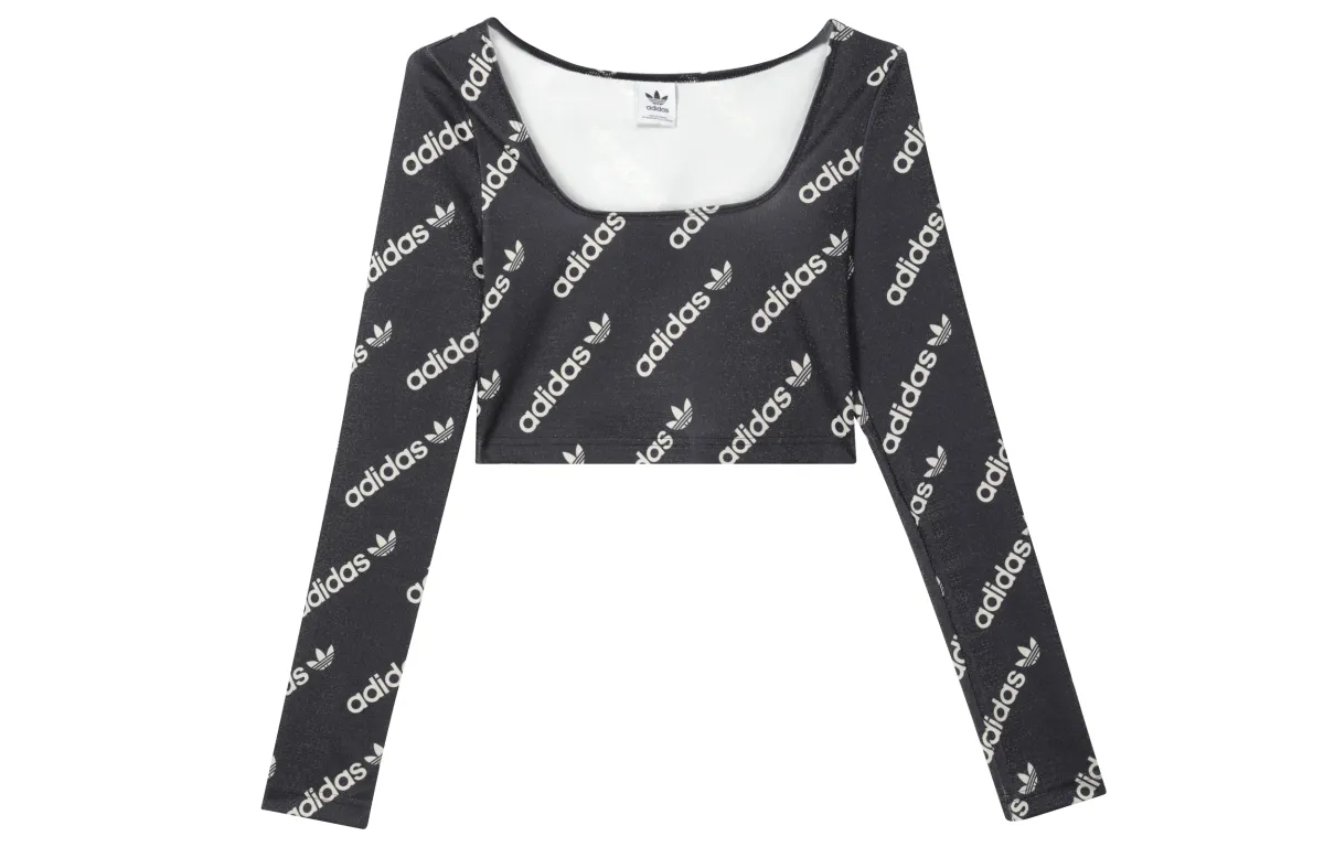 Adidas Originals Crop Tops Women's Black Square Collar Moderate