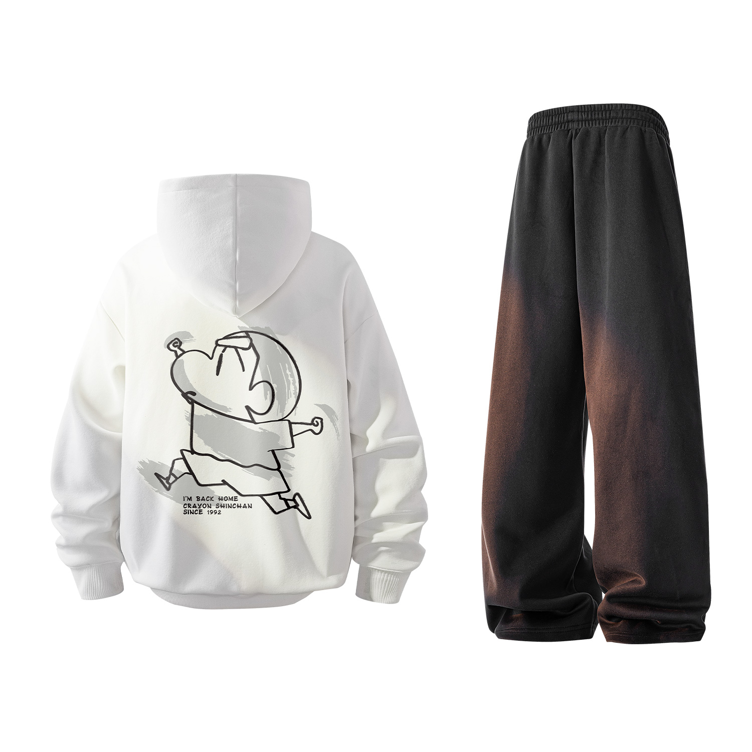 Cartoon crayons with letters, warm hoody, base sweatshirt, trousers, sports suit for men and women, drawstring, oversize, loose straight fit