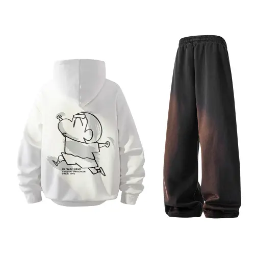 Cartoon crayons with letters, warm hoody, base sweatshirt, trousers, sports suit for men and women, drawstring, oversize, loose straight fit