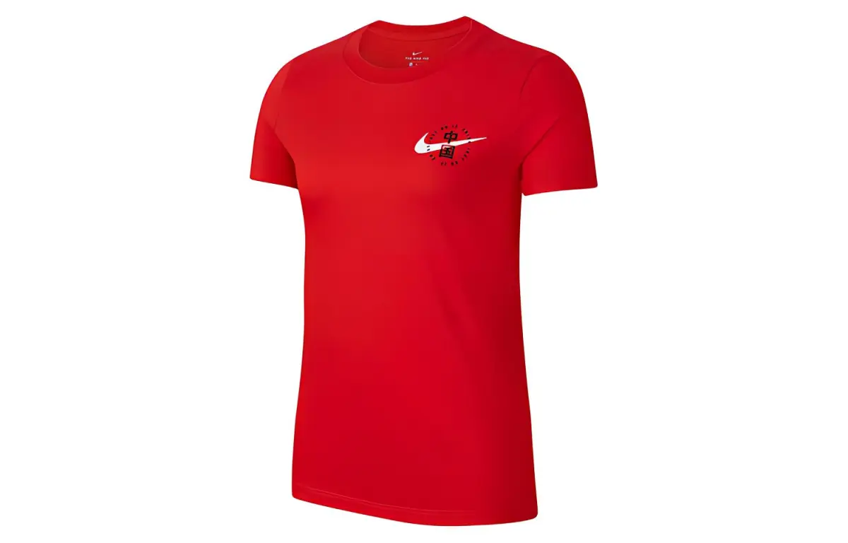 Nike T-Shirts Women's Red Crew Neck Moderate Straight Fit