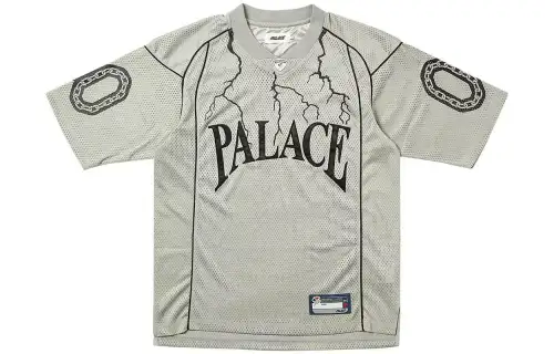 PALACE SS23 HESH ATHLETIC JERSEY SIL VER Chest Logo digital print design on the back pullover small V-neck short-sleeved football jersey, same style for men and women, gray