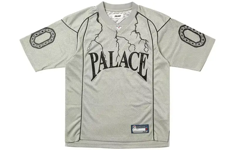 PALACE SS23 HESH ATHLETIC JERSEY SIL VER Chest Logo digital print design on the back pullover small V-neck short-sleeved football jersey, same style for men and women, gray