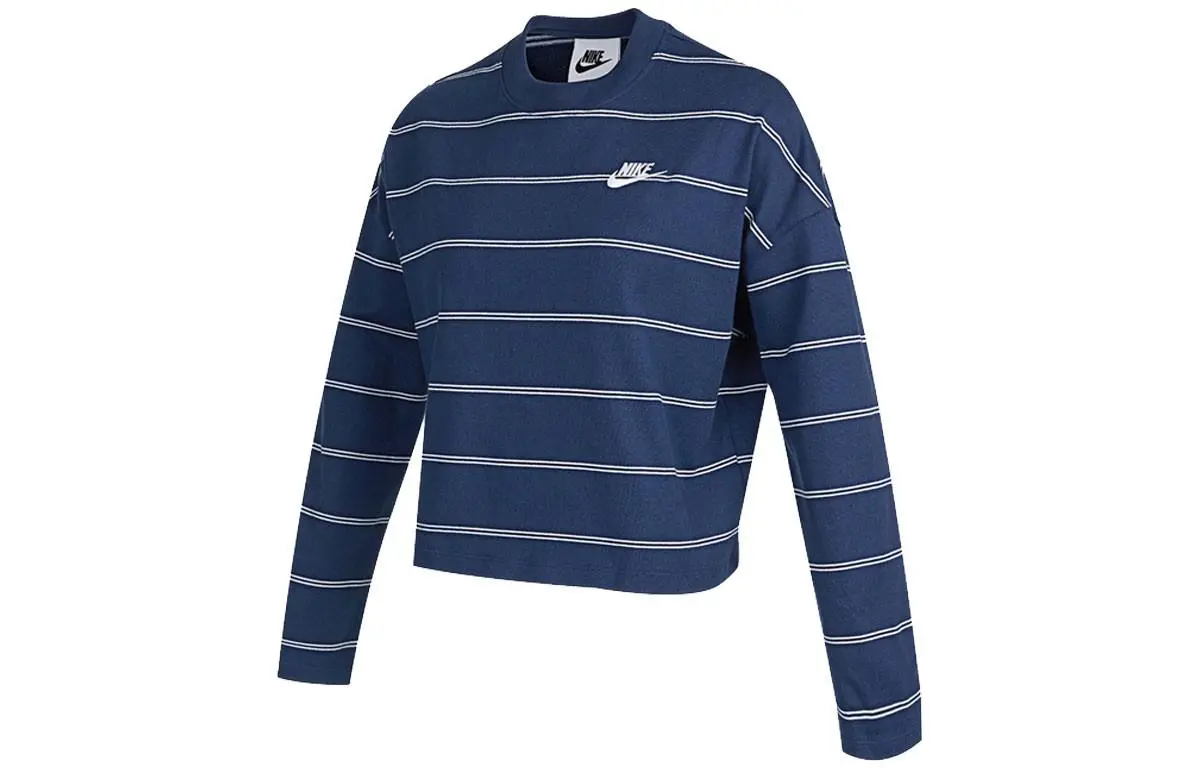 Nike Crop Tops Women's Navy Blue Crew Neck Moderate