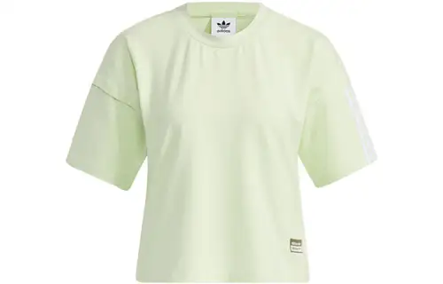 Adidas Originals Crop Tops Women's Light Pink Green Crew Neck Moderate