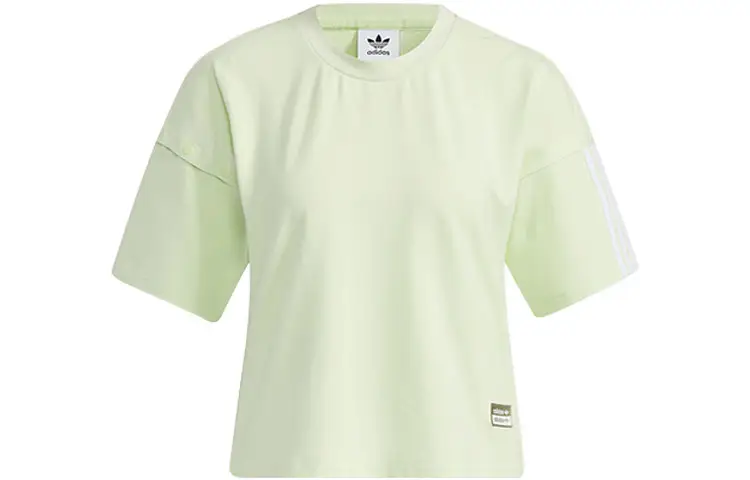 Adidas Originals Crop Tops Women's Light Pink Green Crew Neck Moderate