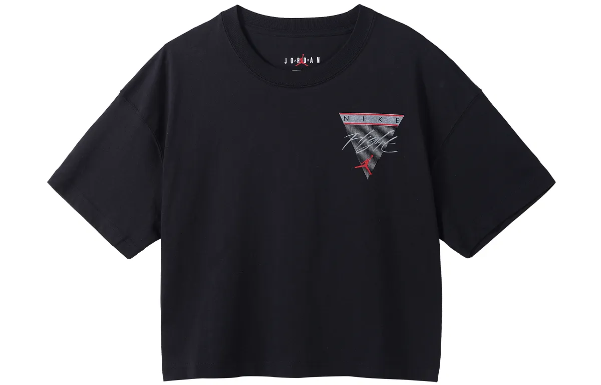 Jordan Crop Tops Women's Black Crew Neck Moderate Straight Fit
