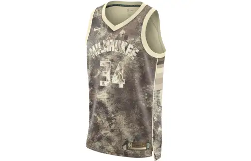 Nike Dri-FIT NBA Milwaukee Bucks 22-23 Season Antetokounmpo No. 34 Letter Tie-Dye Printed Basketball Vest Men's Protein Gray