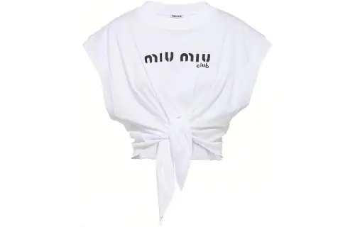 MIU MIU Crop Tops Women's White Crew Neck Moderate