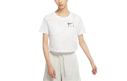 Nike Swoosh Fly Basketball Pattern Brand LOGO Print Casual Sports Comfortable Round Neck Short Sleeve Cropped Top Women's White