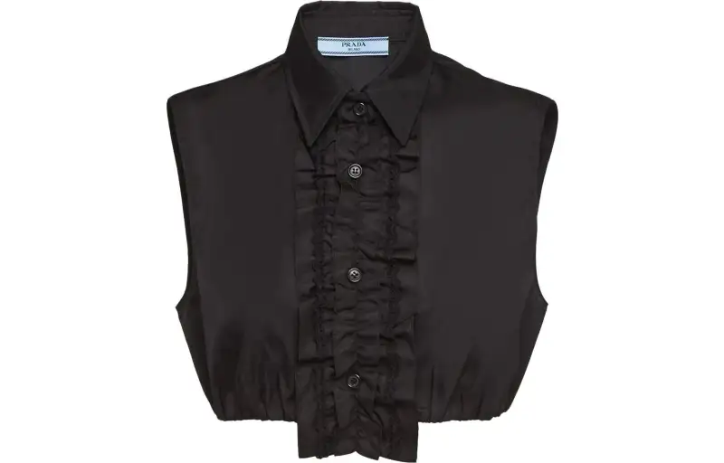 PRADA Crop Tops Women's Black Lapel Moderate