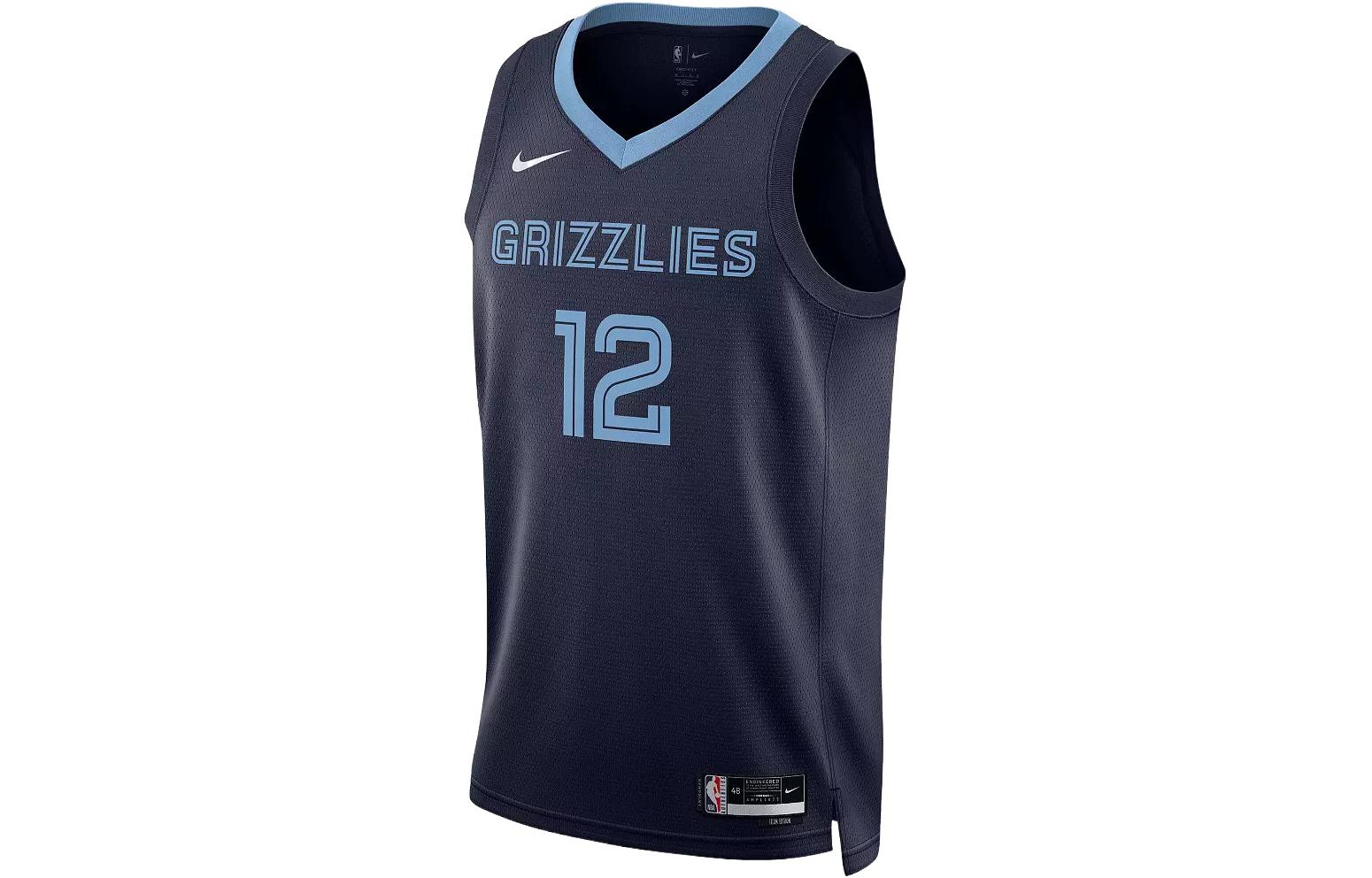 Nike Swingman NBA Dri-FIT Grizzlies 22-23 season team limited Morant No. 12 Dri-FIT American retro Logo printed basketball vest, same style for men and women, dark blue