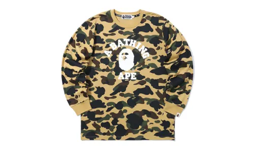 Bape 1st Camo College Short Length Crewneck Ladies Yellow