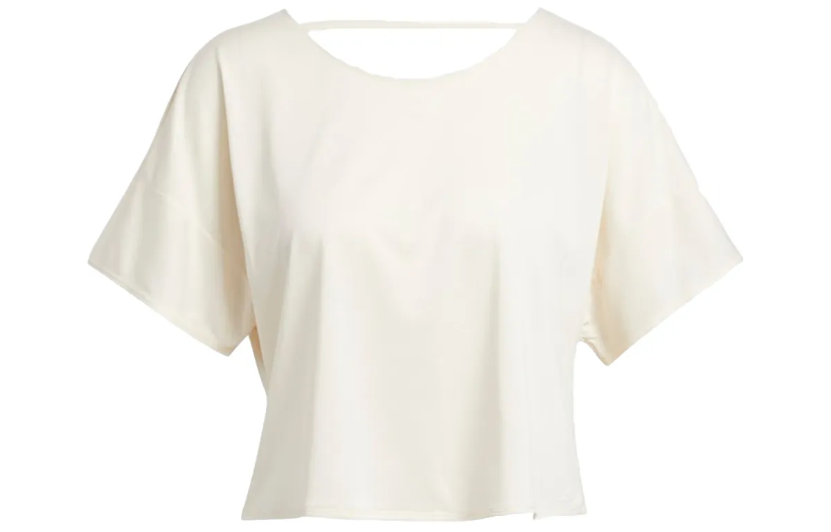 Adidas Crop Tops Women's Ecru Crew Neck Moderate Straight Fit