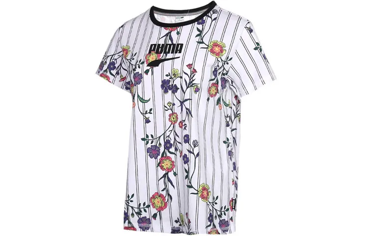 PUMA T-Shirts Women's White Crew Neck Moderate Straight Fit