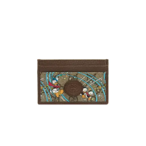 GUCCI Disney X Disney Collaboration Leather Logo Canvas With Leather Card Holder Unisex Ebony