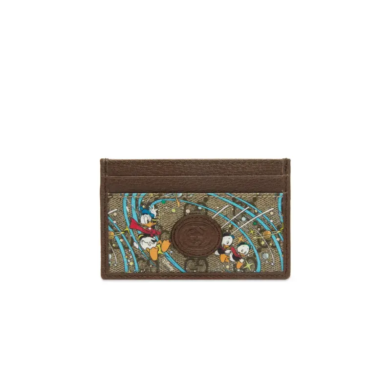 GUCCI Disney X Disney Collaboration Leather Logo Canvas With Leather Card Holder Unisex Ebony