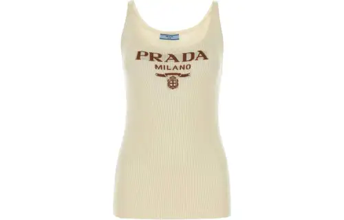 PRADA Tank Tops Women's Beige Crew Neck Moderate Other