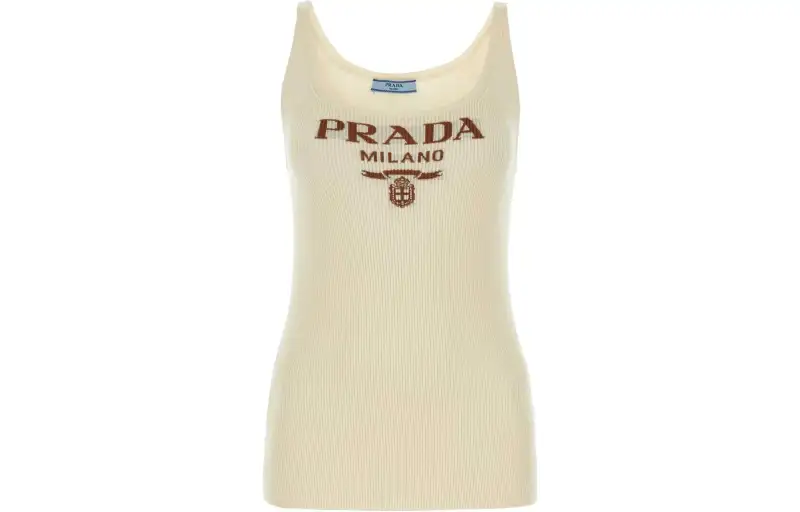 PRADA Tank Tops Women's Beige Crew Neck Moderate Other