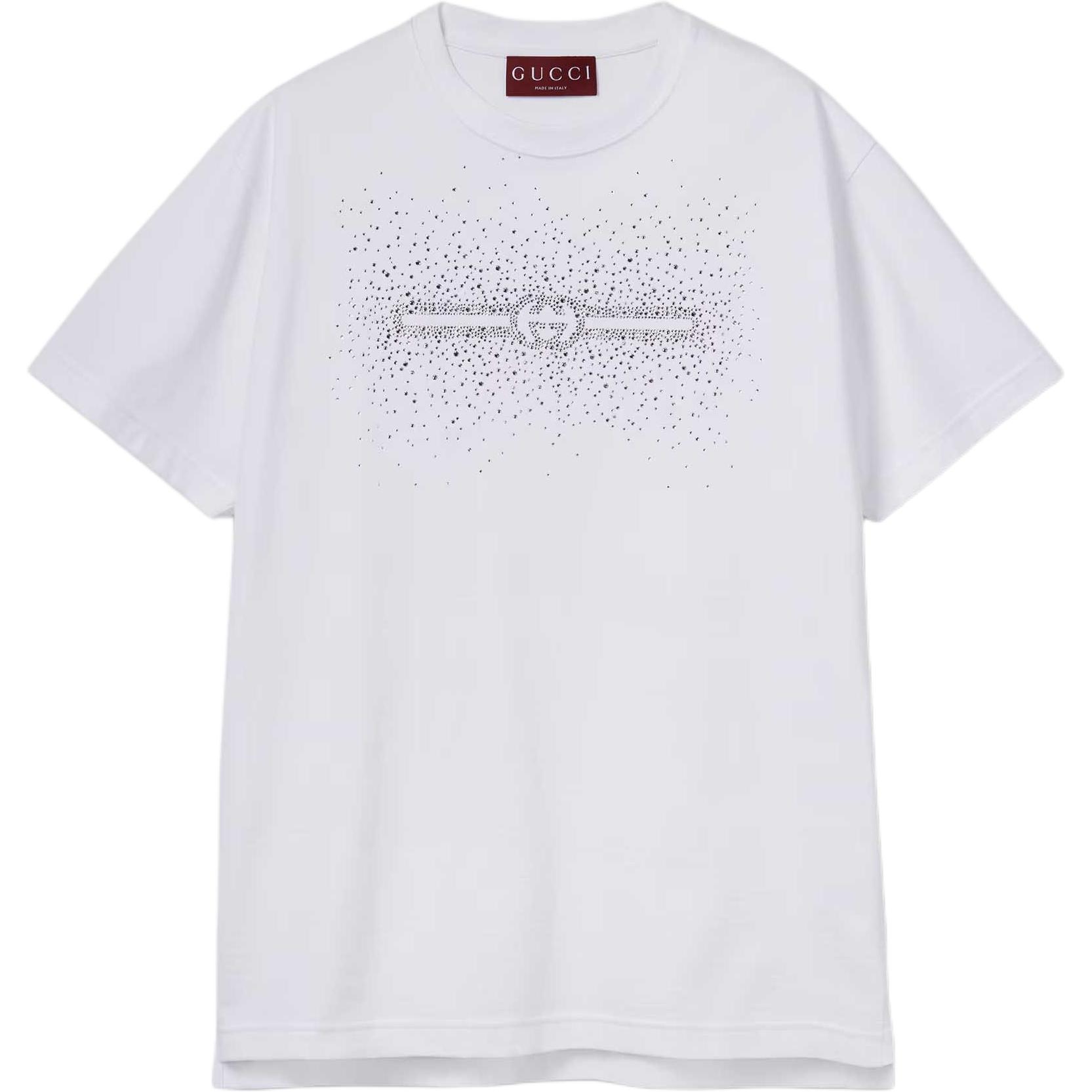 Женская футболка Gucci Rhinestone Logo (белая)