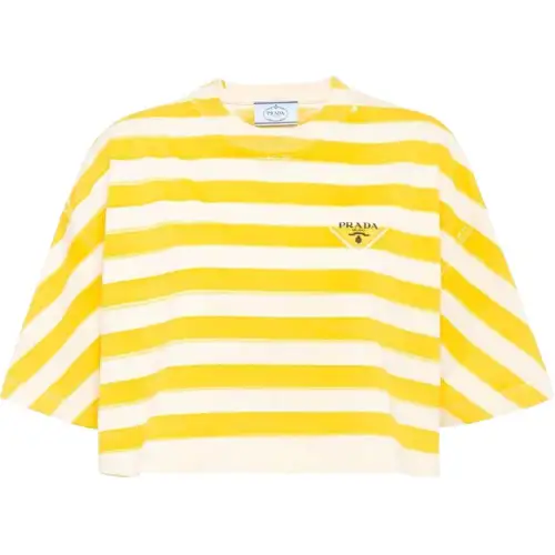 PRADA Crop Tops Women's Yellow Crew Neck Moderate