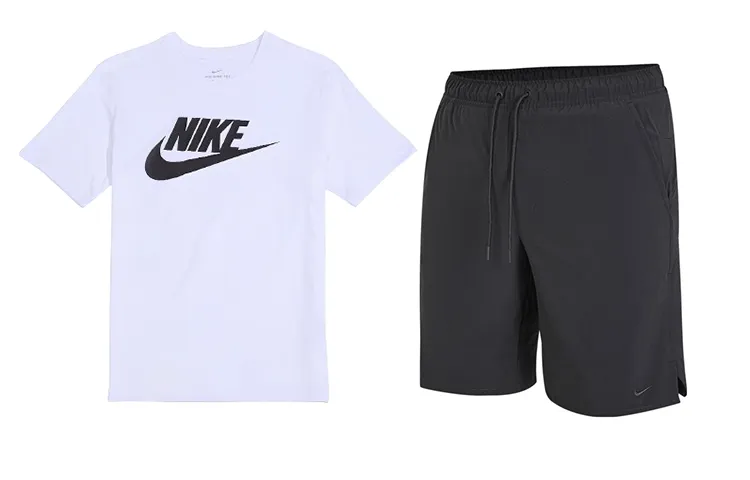Nike Casual Sportswear Sets Men's White+Black Crew Neck Moderate