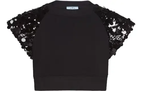 PRADA Crop Tops Women's Black Crew Neck Moderate
