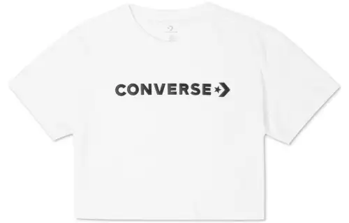 Converse Puff Wordmark Crop Tops Women's White Crew Neck Moderate