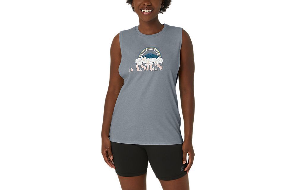 ASICS YOUR ADVENTURE MUSCLE Tank Tops Women's Gray Crew Neck Moderate Straight Fit