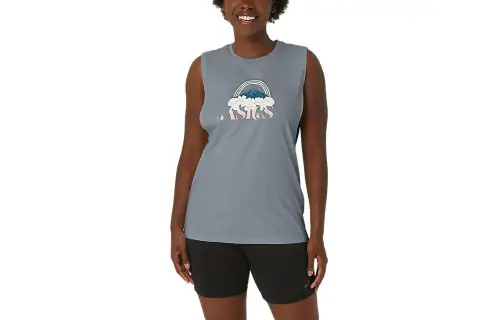 ASICS YOUR ADVENTURE MUSCLE Tank Tops Women's Gray Crew Neck Moderate Straight Fit