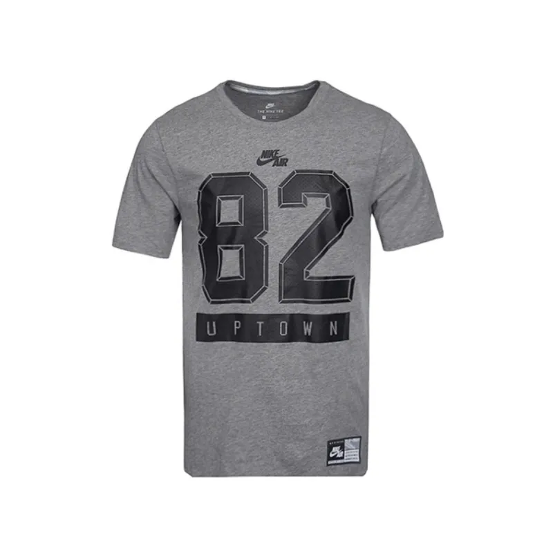 Nike T-Shirts Men's Gray Crew Neck Moderate Straight Fit