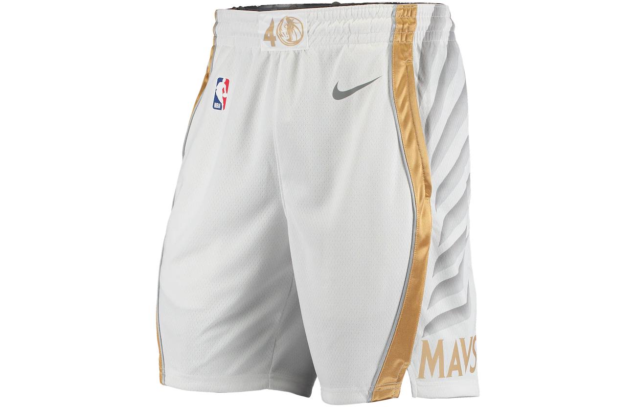 Nike NBA Dallas Mavericks City Edition Color Block Pattern Letter Basketball Shorts SW Fan Edition 20-21 Season Basketball Pants Men's White