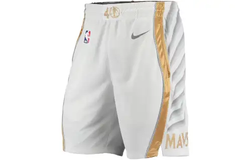 Nike NBA Dallas Mavericks City Edition Color Block Pattern Letter Basketball Shorts SW Fan Edition 20-21 Season Basketball Pants Men's White