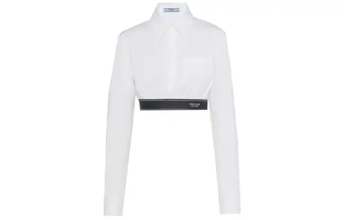 PRADA FW22 Women's Contrast Trim Logo Crop Top White