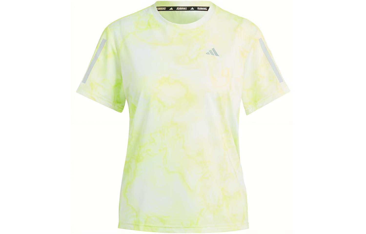 Adidas ALLOVER PRINT Running T Shirts Women’s Bright Lemon Crew Neck Moderate Straight Fit
