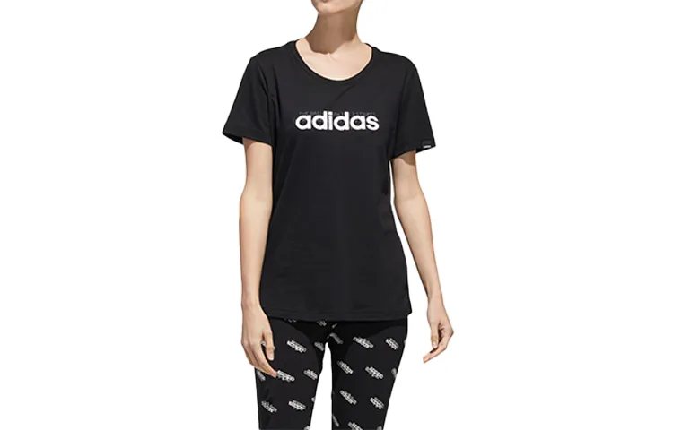 Adidas T-Shirts Women's Black Crew Neck Moderate Straight Fit